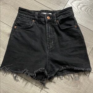 Zara Black Jean Shorts with Distressed Hem